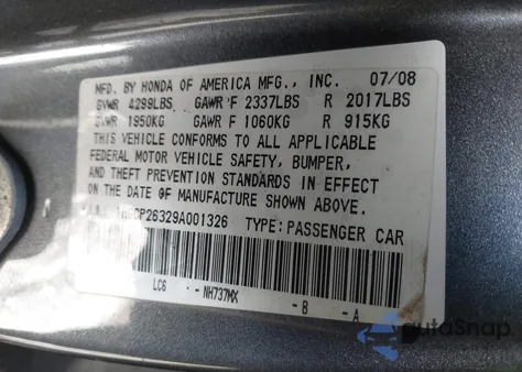 2009 Honda Accord 2.4 Lx z USA, uszkodzony, nr VIN 1HGCP26329A001326